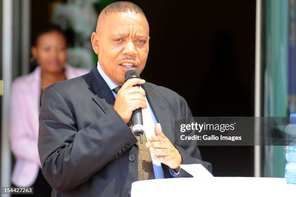 Africa Cup of Nations CEO Mvuzo Mbebe speaks during the AFCON 2013 flag-raising ceremony at South African Football Association House on October 19,...