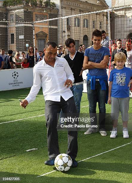 Cafu' kicks the ball during the UEFA Champions League Trophy Tour 2012/13 on October 19, 2012 in Rome, Italy.