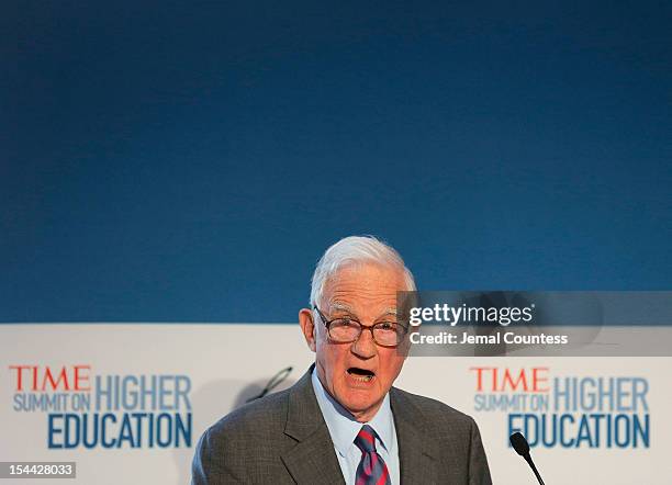 President Emeritus of Harvard University Derek Bok delivers the keynote address during TIME Summit On Higher Education on October 18, 2012 in New...