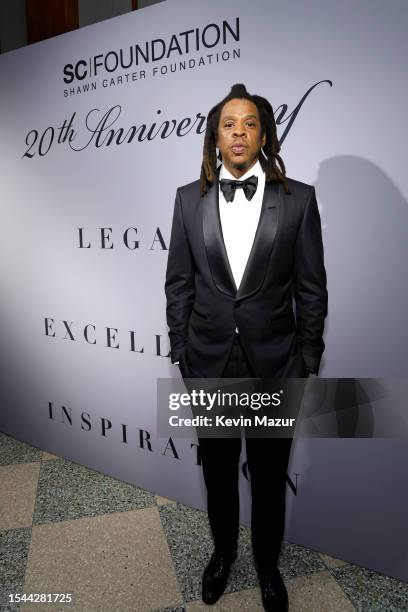 Jay-Z attends the Shawn Carter Foundation 20th Anniversary Black Tie Gala at Pier 60 on July 14, 2023 in New York City.