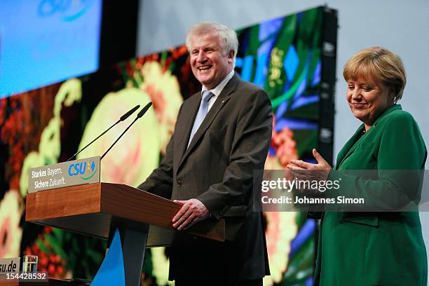 Horst Seehofer , Minister-President of Bavaria and chairman of the Christian Social Union of Bavaria , and German Chancellor Angela Merkel, who is...