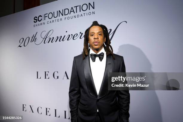 Jay-Z attends the Shawn Carter Foundation 20th Anniversary Black Tie Gala at Pier 60 on July 14, 2023 in New York City.