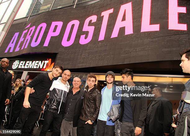 The Wanted arrive at Z100's Jingle Ball 2012, presented by Aeropostale, Official Kick Off Party at Aeropostale Times Square on October 19, 2012 in...