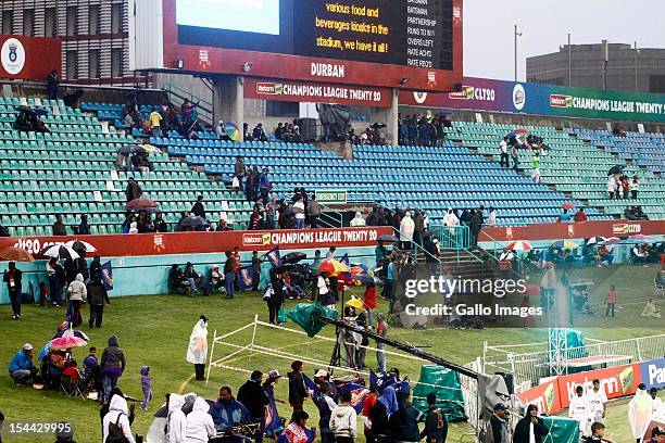 The match is abandoned due to bad weather during the CLT20 match between Auckland Aces and Delhi Daredevils from Sahara Stadium Kingsmead on October...