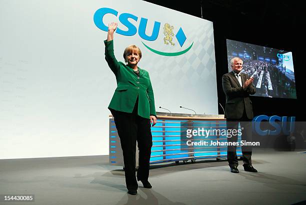 Horst Seehofer , Minister-President of Bavaria and chairman of the Christian Social Union of Bavaria , and German Chancellor Angela Merkel, who is...