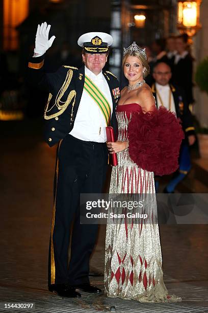 Crown Prince Willem Alexander and Princess Maxima of The Netherlands attend the Gala dinner for the wedding of Prince Guillaume Of Luxembourg and...