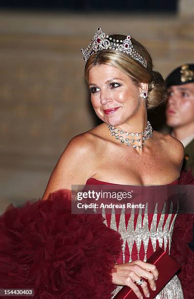 Princess Maxima of the Netherlands attends the Gala dinner for the wedding of Prince Guillaume Of Luxembourg and Stephanie de Lannoy at the...