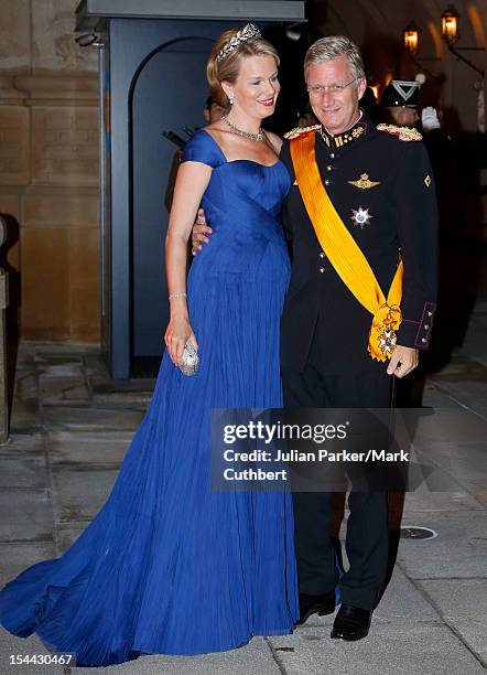 Prince Philippe of Belgium and Princess Mathilde of Belgium attend the Gala dinner for the wedding of Prince Guillaume Of Luxembourg and Stephanie de...