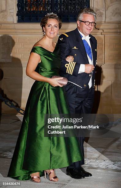 Prince Laurent of Belgium and Princess Claire of Belgium attend the Gala dinner for the wedding of Prince Guillaume Of Luxembourg and Stephanie de...