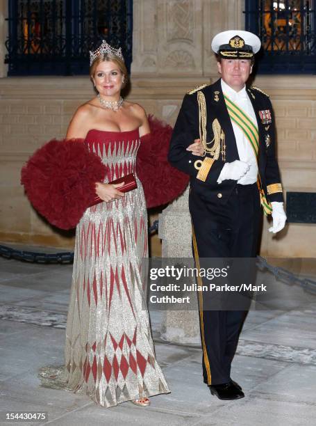 Princess Maxima of the Netherlands and Prince Willem-Alexander of the Netherlands attend the Gala dinner for the wedding of Prince Guillaume Of...