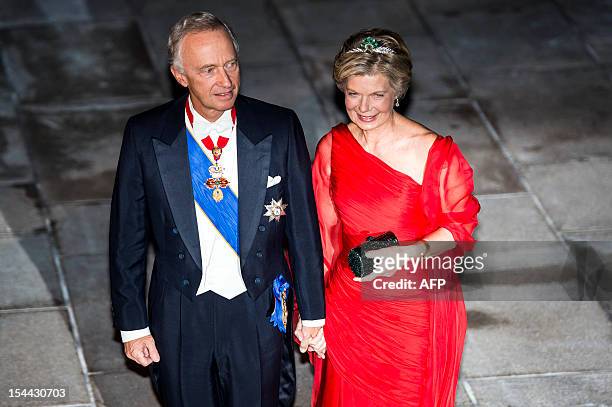 Prince Nicolas of Liechtenstein flanked by Princess Margaretha of Liechtenstein and sister of Grand Duke Henri arrive for a gala dinner at the...