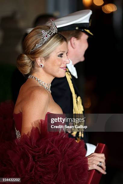 Princess Maxima of the Netherlands attends the Gala dinner for the wedding of Prince Guillaume Of Luxembourg and Stephanie de Lannoy at the...