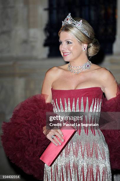 Princess Maxima of the Netherlands attends the Gala dinner for the wedding of Prince Guillaume Of Luxembourg and Stephanie de Lannoy at the...