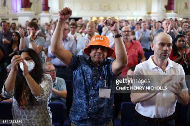 National Health Service consultants attend the "Fix Consultant Pay Rally" at the British Medical Association House in London on July 20, 2023 as...