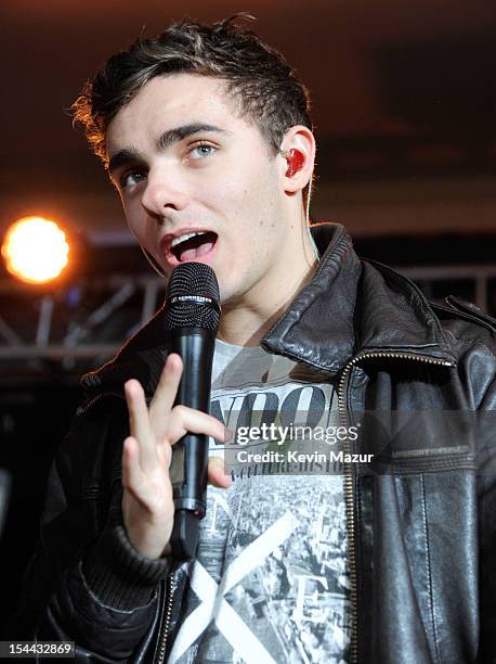 Nathan Sykes of The Wanted performs at Z100's Jingle Ball 2012, presented by Aeropostale, Official Kick Off Party at Aeropostale Times Square on...