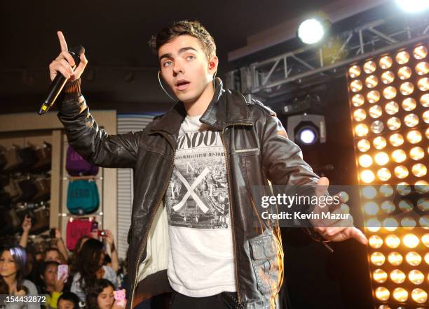 Nathan Sykes of The Wanted performs at Z100's Jingle Ball 2012, presented by Aeropostale, Official Kick Off Party at Aeropostale Times Square on...