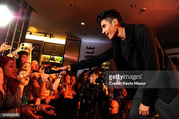 Siva Kaneswaran of The Wanted performs at Z100's Jingle Ball 2012, presented by Aeropostale, Official Kick Off Party at Aeropostale Times Square on...