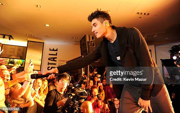 Siva Kaneswaran of The Wanted performs at Z100's Jingle Ball 2012, presented by Aeropostale, Official Kick Off Party at Aeropostale Times Square on...