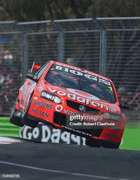 Jamie Whincup drives the Team Vodafone Holden during qualifying for the Gold Coast 600, which is round 12 of the V8 Supercars Championship Series at...