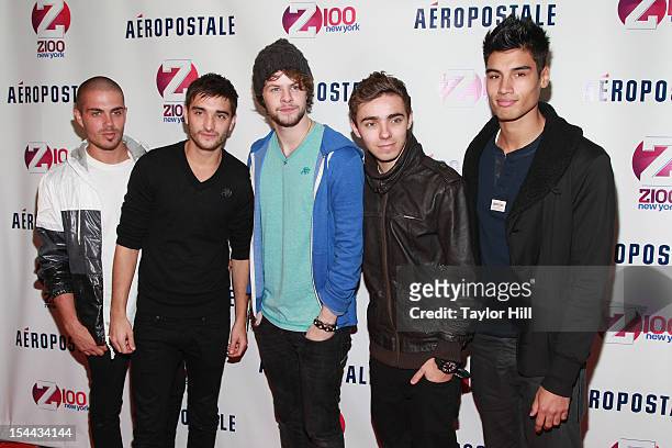 Tom Parker, Max George, Jay McGuiness, Nathan Sykes and Siva Kaneswaran of The Wanted arrive at Z100's Jingle Ball 2012, presented by Aeropostale,...