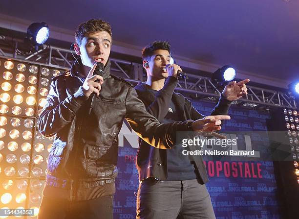 Nathan Sykes and Siva Kaneswaran of The Wanted perform at Z100's Jingle Ball 2012, presented by Aeropostale, Official Kick Off Party on October 19,...