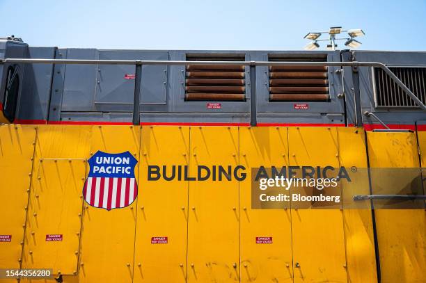 Union Pacific locomotive at a rail yard in Milpitas, California, US, on Wednesday, July 5, 2023. Union Pacific Corp. Is scheduled to release earnings...