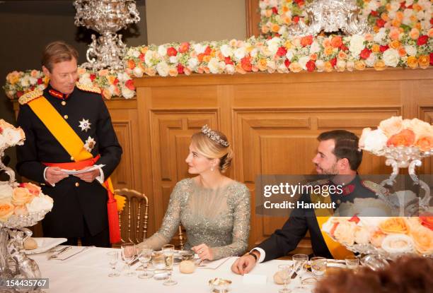 In this handout image provided by the Grand-Ducal Court of Luxembourg, Grand Duke Henri of Luxembourg, Countess Stephanie de Lannoy and Prince...