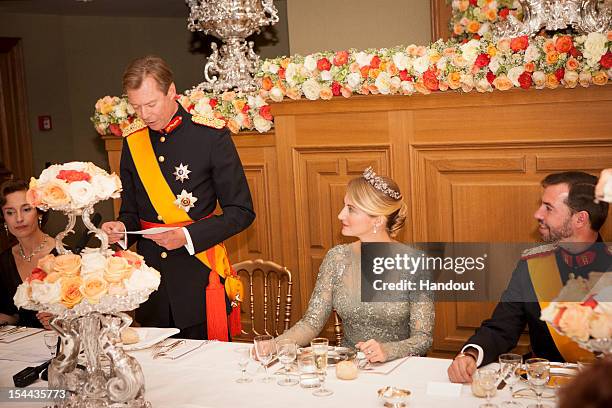 In this handout image provided by the Grand-Ducal Court of Luxembourg, Grand Duke Henri of Luxembourg, Countess Stephanie de Lannoy and Prince...