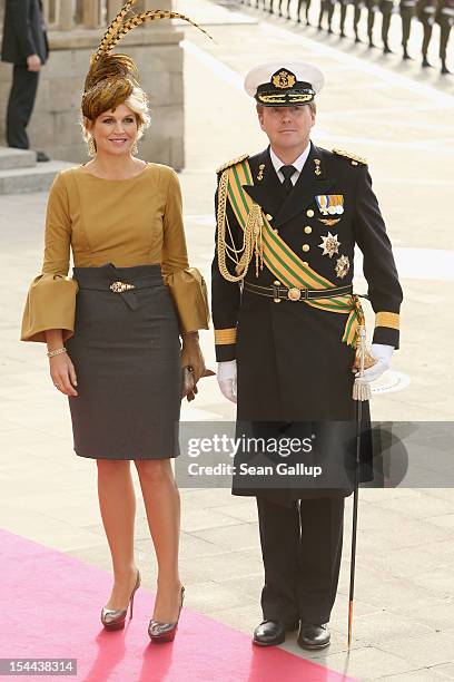 Princess Maxima of the Netherlands and Prince Willem Alexander of the Netherlands attend the wedding ceremony of Prince Guillaume Of Luxembourg and...