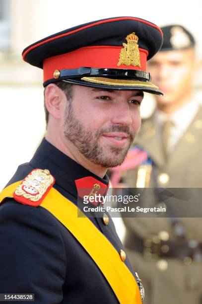 Prince Guillaume Of Luxembourg arrives at the wedding ceremony of Prince Guillaume Of Luxembourg and Princess Stephanie of Luxembourg at the...