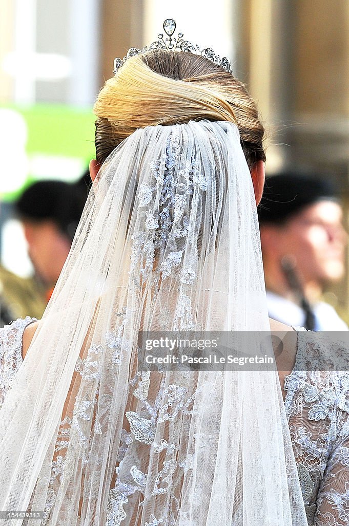 A detail view of the head dress belonging to Princess Stephanie of