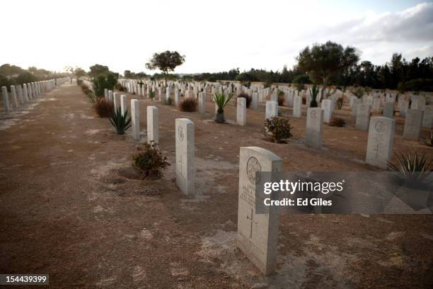 Graves of Commonwealth soliders of the Second World War stands at El Alamein Commonwealth War Cemetery during commemorations for the 70th anniversary...