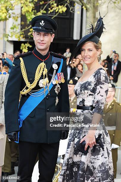 Prince Edward and Countess Sophie of Wessex attend the wedding ceremony of Prince Guillaume Of Luxembourg and Princess Stephanie of Luxembourg at the...