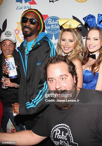 Playmates Kimberly Phillips and Tiffany Toth attend the Snoop Dogg Presents: Colt 45 "Works Every Time" mansion party with Evan and Daren Metropoulos...