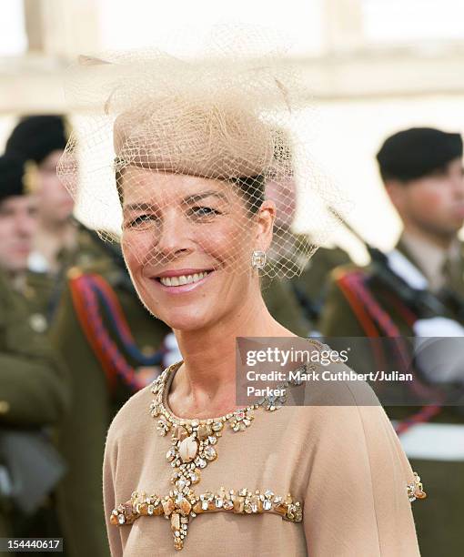 Princess Caroline of Hanover attends the wedding ceremony of Prince Guillaume Of Luxembourg and Stephanie de Lannoy at the Cathedral of our Lady of...