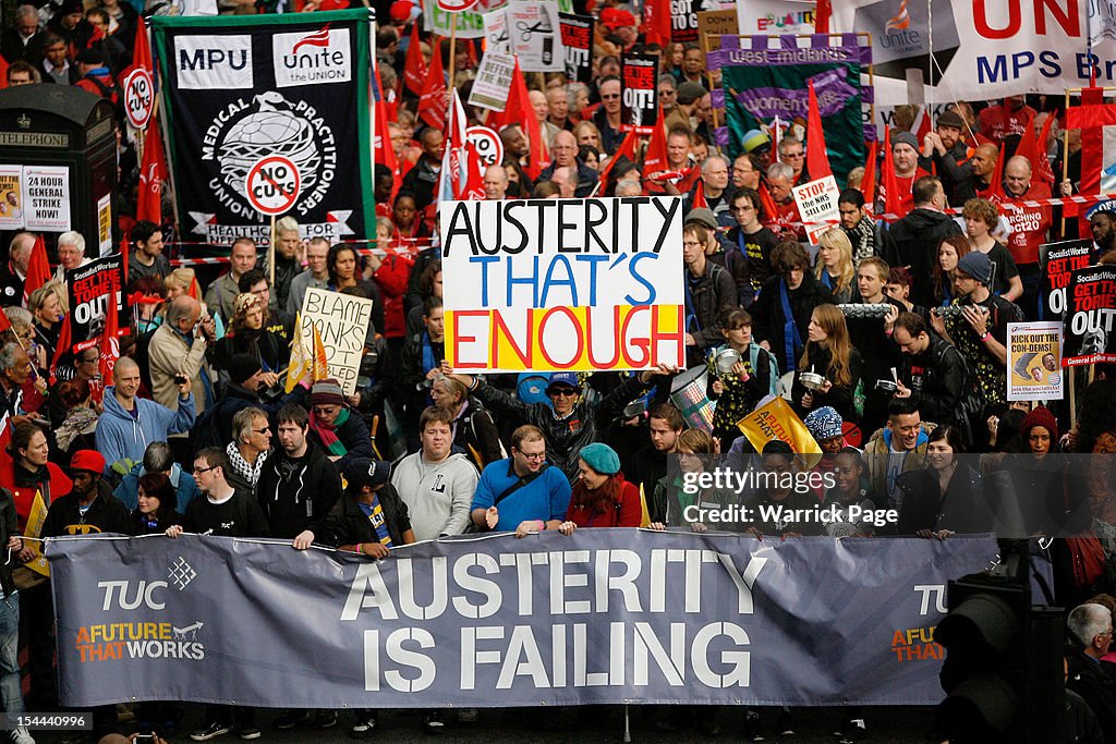 Families And Members Of The TUC Demonstrate Against Austerity Cuts