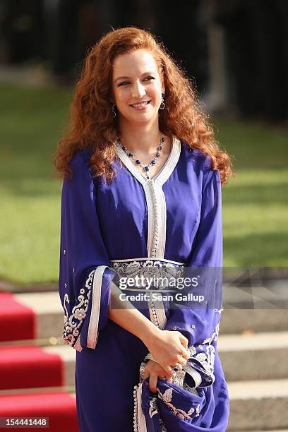 Princess Lalla Salma of Maroc is seen after the wedding ceremony of Prince Guillaume Of Luxembourg and Princess Stephanie of Luxembourg at the...