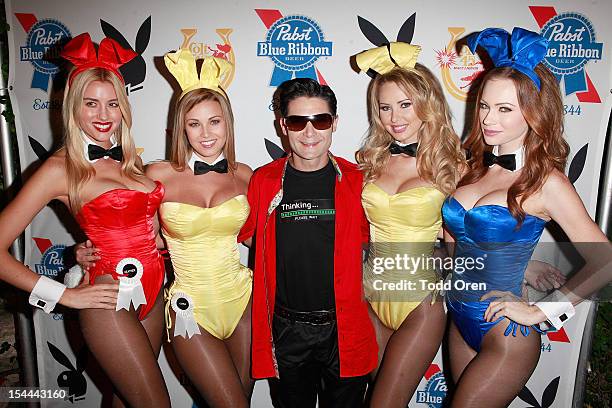 Corey Feldman poses at the Snoop Dogg Presents: Colt 45 Works Every Time at The Playboy Mansion Party with Evan and Daren Metropulos on October 19,...