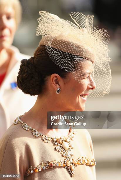 Princess Caroline of Hanover attends the wedding ceremony of Prince Guillaume of Luxembourg and Princess Stephanie of Luxembourg at the Cathedral of...