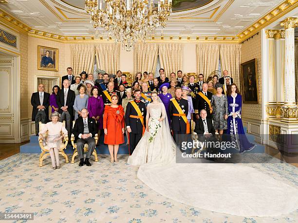 In this handout image provided by the Grand-Ducal Court of Luxembourg, Princess Stephanie of Luxembourg and Prince Guillaume of Luxembourg pose with...