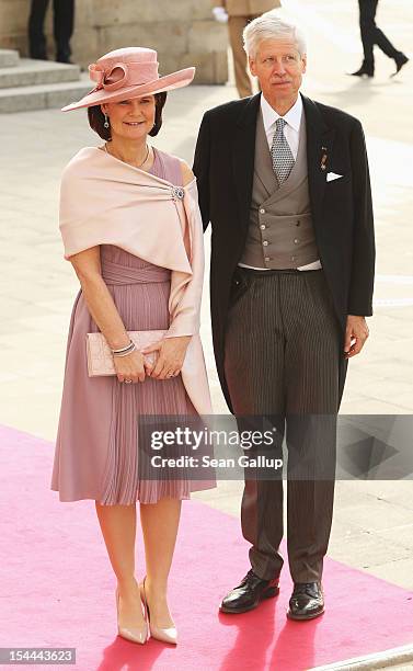 Prince Nicolaus of Liechtenstein and Princess Margaretha of Liechtenstein attend the wedding ceremony of Prince Guillaume of Luxembourg and Princess...