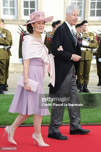 Prince Nicolas and Princess Margaretha of Liechtenstein attend the wedding ceremony of Prince Guillaume Of Luxembourg and Princess Stephanie of...