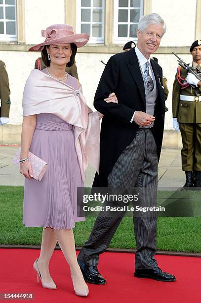Prince Nicolaus of Liechtenstein and Princess Margaretha of Liechtenstein attend the wedding ceremony of Prince Guillaume Of Luxembourg and Princess...