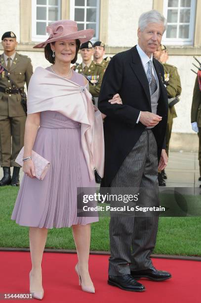 Prince Nicolaus of Liechtenstein and Princess Margaretha of Liechtenstein attend the wedding ceremony of Prince Guillaume Of Luxembourg and Princess...