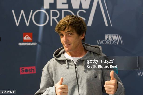 French skier Candide Thovex poses during his signing session for his movie 'Few Words' at Bercy Quicksilver Board Shop on October 20, 2012 in Paris,...