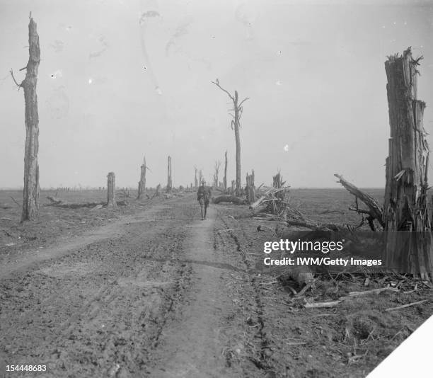 Ministry Of Information First World War Official Collection, Scene of destruction on the Amiens-St. Quentin Road, 16 March 1917.