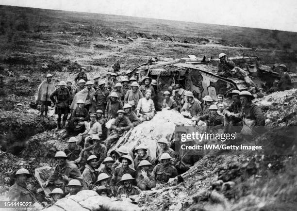 The Battle Of The Somme 1 July - 18 November 1916, The Battle of Flers Courcelette 15 - 22 September: The Mark I tank surrounded by some of the...