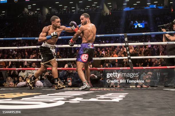 January 20: Errol Spence Jr defeats Lamont Peterson by RTD in the 10th round in their Championship Welterweight fight at the Barclay Center in...