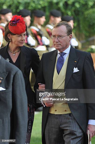 Prince Jean of Luxembourg and Countess Diane of Nassau emerge from the Cathedral following the wedding ceremony of Prince Guillaume Of Luxembourg and...