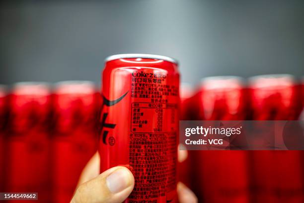 Man holds a can of Coca Zero on July 14, 2023 in Shaoxing, Zhejiang Province of China.